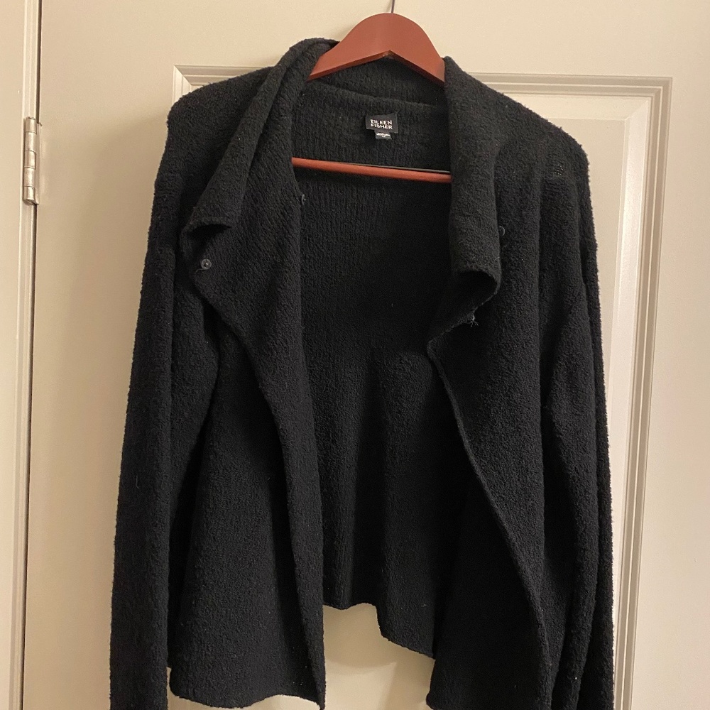 Eileen Fisher Black Wool Cowl Neck Jacket. Size Medium
